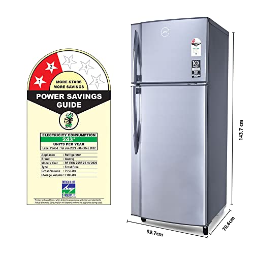 Godrej 255 L 2 Star Inverter Frost-Free Double Door Refrigerator with Jumbo Vegetable Tray (RF EON 255B 25 HI TH ST, Thunder Steel)