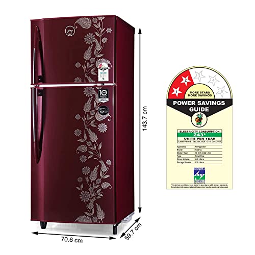 Godrej 255 L 2 Star Inverter Frost-Free Double Door Refrigerator with Jumbo Vegetable Tray (RF EON 255B 25 HI TH ST, Thunder Steel)