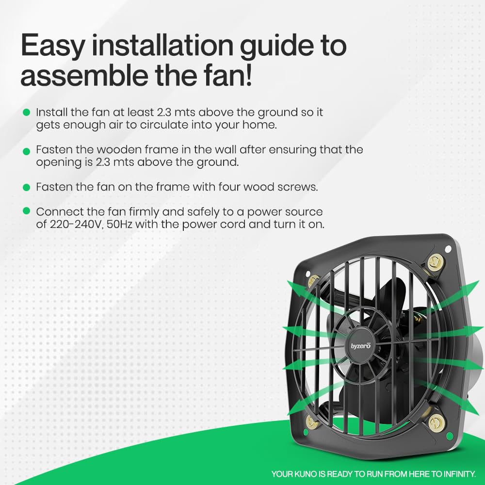 BYZERO Kuno HS - High Speed Metal Exhaust Fan 6" Deep Grey | Powerful, Efficient & Safe Domestic Ventilator Fan for Kitchen, Bathroom, Office with 2-Yrs Warranty