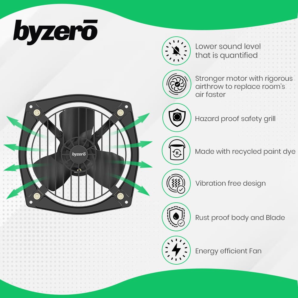 BYZERO Kuno HS - High Speed Metal Exhaust Fan 6" Deep Grey | Powerful, Efficient & Safe Domestic Ventilator Fan for Kitchen, Bathroom, Office with 2-Yrs Warranty