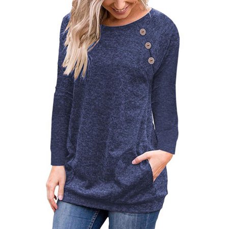 Women's Casual Long Sleeve Pullover Buttons Loose Casual Sweaters